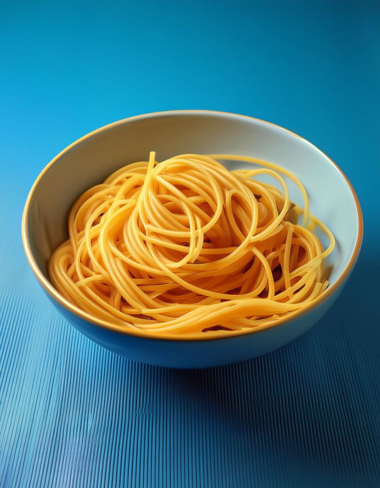 Spaguetti in bowl with blue background; selective focus 85802